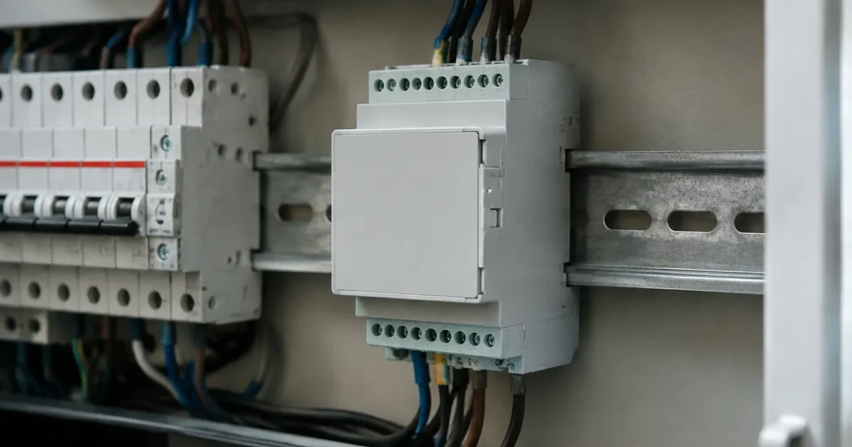 Boitier gris sur rail din dans tableau electrique