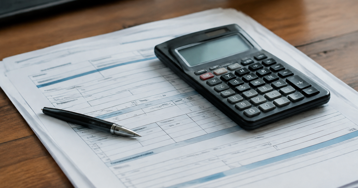 Calculatrice posee sur un formulaire administratif ouvert