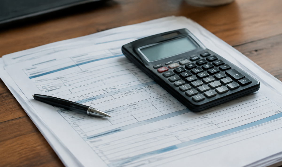 Calculatrice posee sur un formulaire administratif ouvert