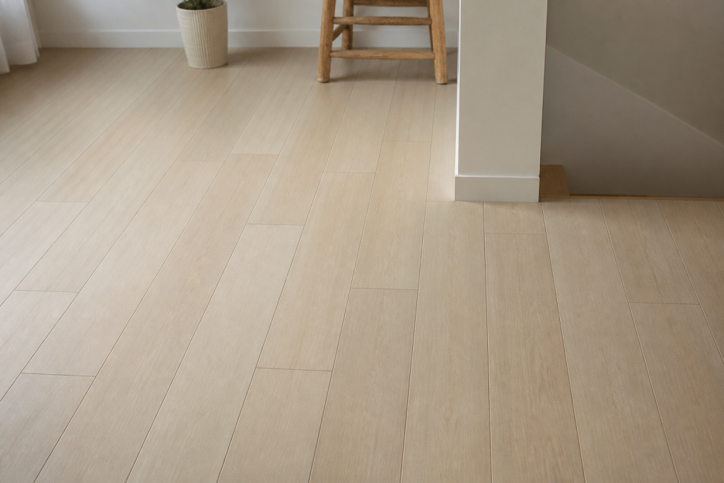 Lames sol beige joints decales tiers imitation parquet